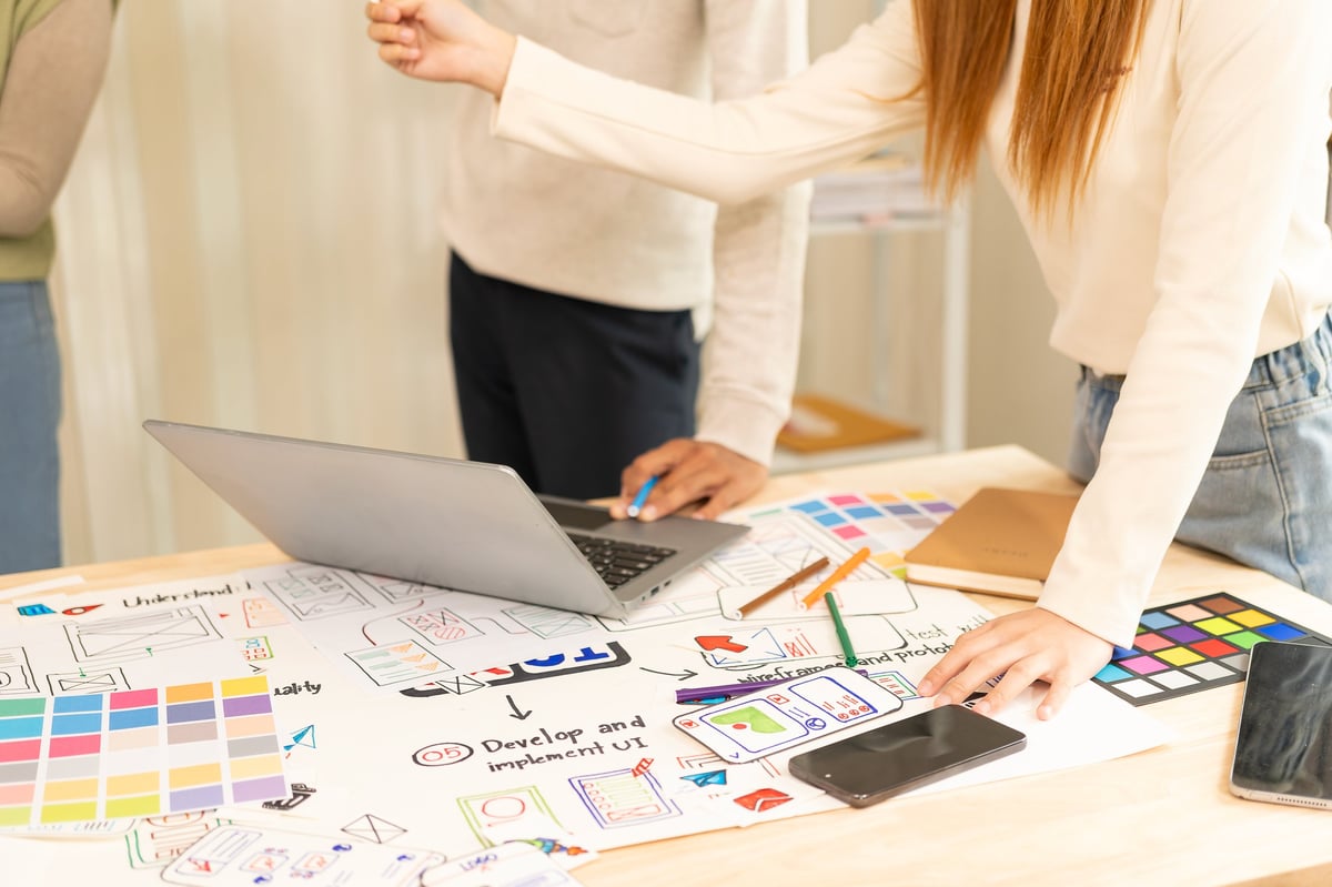 A team of UI/UX web designers working together to develop a mobile responsive website