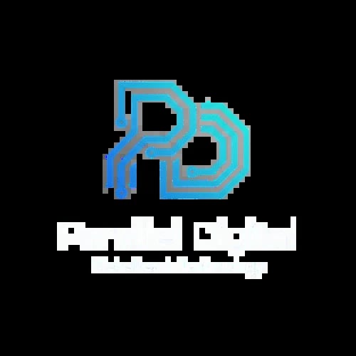 Parallel Digital logo featuring a stylized circuit design with white text below on black background